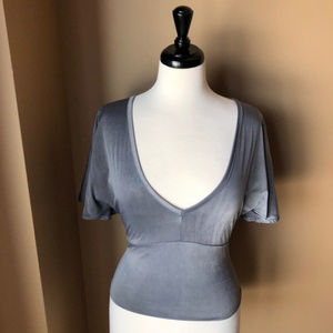 NWT Deep V-neck Silky Flutter Sleeve Top